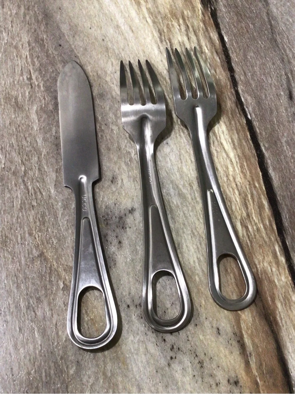 Vintage U.S. Military UCCO SKO Co Mess Kit Forks Knife 3 Pc WWII Vietnam Camp
